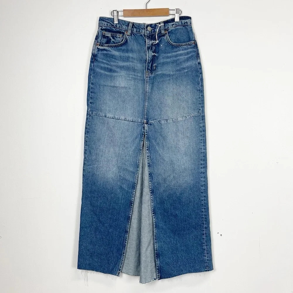 NEW Reformation Jeans Tazz Maxi Denim Skirt Womens Size 26 Hemlock Blue NWOT